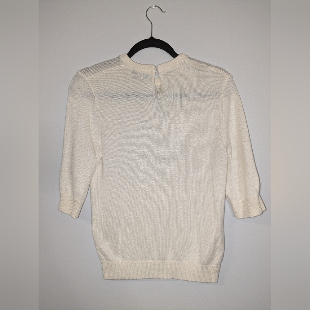 Essential Antwerp Keyhole Back S/S Crew Neck Cashmere Blend Sweater Off White XS - Picture 2 of 6